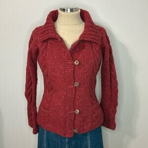 ECC Red Collared Chunky Cardigan Wool/Cotton Sweater Size M